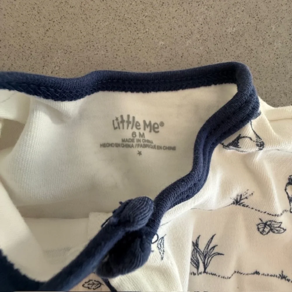 Little Me Dog 6M Sleeper and Hat Blue & White Unisex Boys Snaps Worn 2x